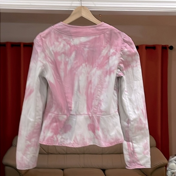 Free People Asymmetrical Full Zip Front Pink Tie-Dye Moto Jacket Size 4 - Picture 4 of 8